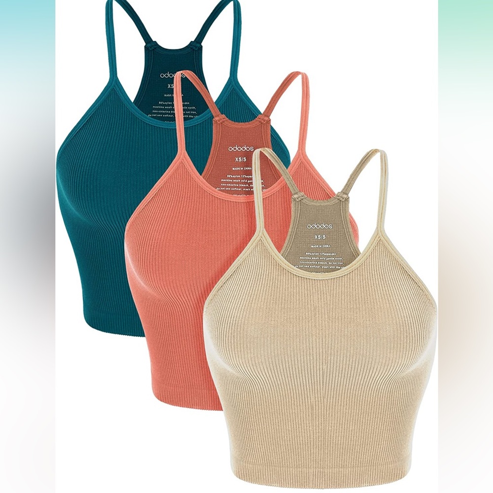NWOT ODODOS Womens 3 pack cropped seamless ribbed crop tank